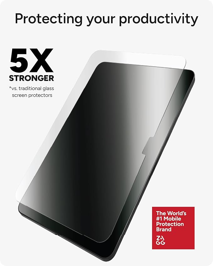 ZAGG Glass Elite Screen Protector for iPad 11-inch (A16) & iPad 10.9-inch (10th Gen) - 5X Stronger Tempered Glass, Smudge-Free, Easy Installation, Eco-Friendly with Recycled Glass