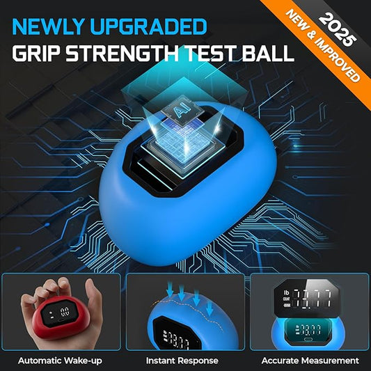 Funny Palm Grip Strength Tester Trainer - Strength Dynamometer Rechargeable Hand Exercising Device for Hand and Finger Grip Tester with Finger Exerciser Stretcher Workout Equipment Blue Red