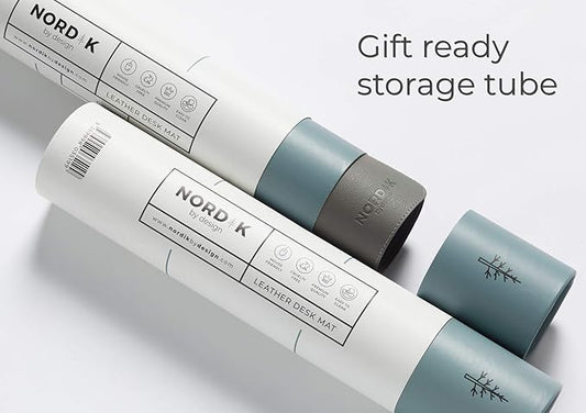 Nordik Leather Desk Mat Cable Organizer - Alaskan Gray 35 X 17 inch - Premium Extended Mouse Mat for Home Office Accessories - Non-Slip Vegan Leather Desk Pad Protector & Desk Blotter Pad