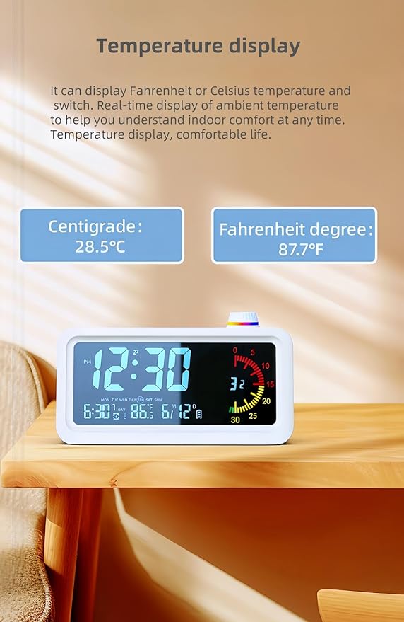 Digital Alarm Clock Night Light Visual Timer, LCD Time Reminder with 3 Alarms, Snooze,Temperature Display, Ideal for Family Education Teaching and Time Management Gifts for Kids (Color White)