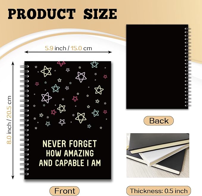 YAZMEEN Inspirational Blank Spiral Notebook(160 Pages) Never Forget How Amazing and Capable I am Hardcover Notebook Journal Positive Gift Funny Encouragement Gift for Teacher Student Colleague Friend