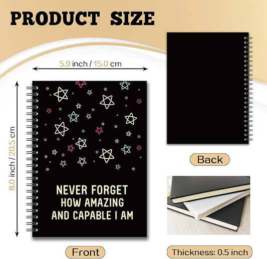 YAZMEEN Inspirational Blank Spiral Notebook(160 Pages) Never Forget How Amazing and Capable I am Hardcover Notebook Journal Positive Gift Funny Encouragement Gift for Teacher Student Colleague Friend