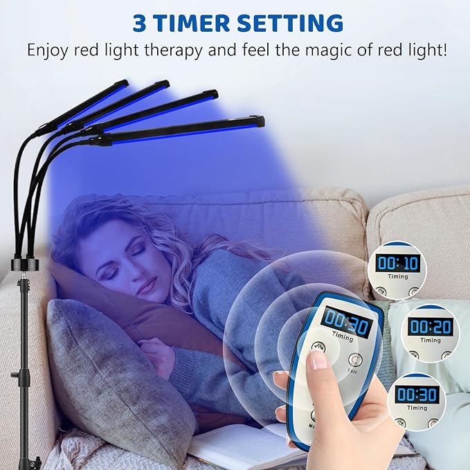 Red & Blue Light Therapy Lamp with 180 LEDs, 3-in-1 Chip, 415nm, 660nm, 850nm for Face & Body