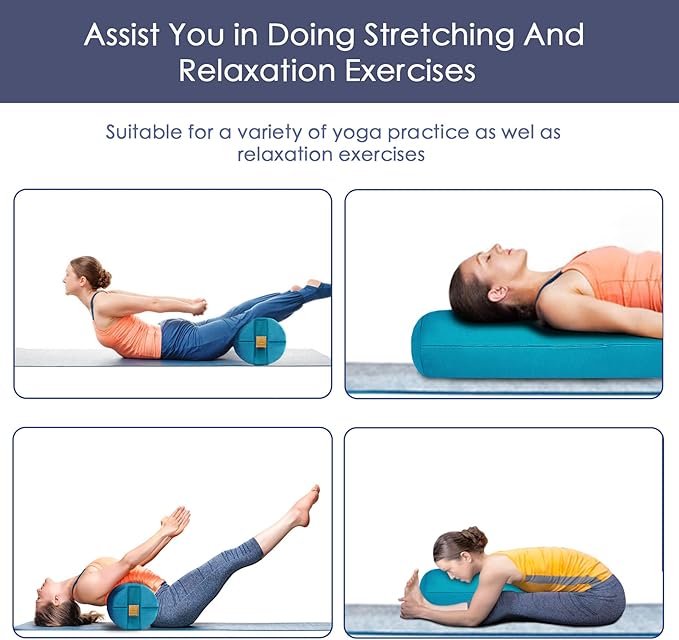 Organic Buckwheat Bolster(24X9 in) Yoga Bolster Supportive Yoga Cushion for Restorative Yoga Accessories Meditation Pillow Reading Pillow Floor Pillow Large Round Cylinder