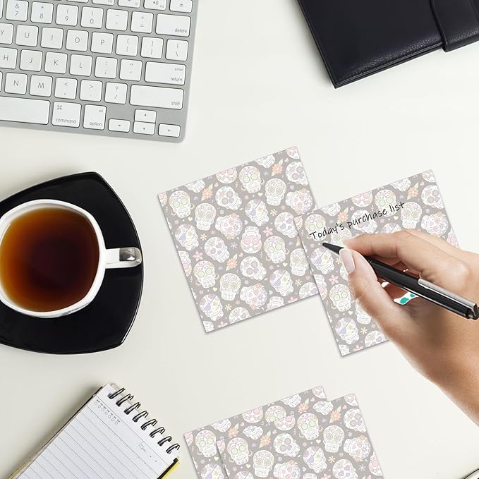 Sticky Notes 3x3 Inches, 2 Pads Cute Colorful Self-Stick Note Pads, Easy to Post for Home, Office and Daily Life Organization Luxury Skull