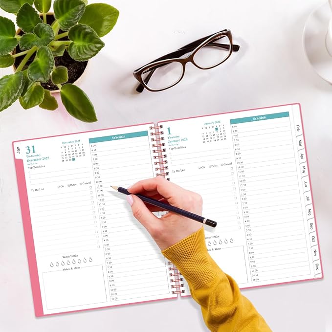 2026 Daily & Monthly Planner - One Page Per Day, Daily Planner from January 2026 - December 2026, Planner 2026 with 12 Monthly Tabs, 8.5" x 11", Pink