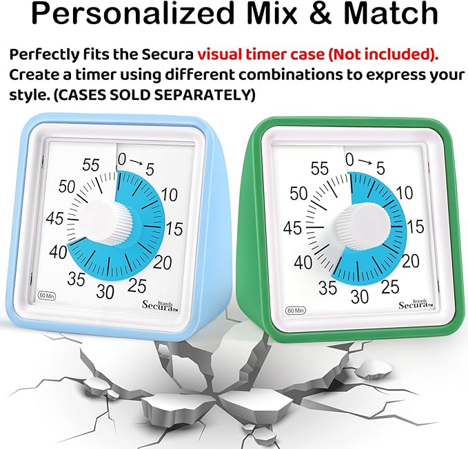 Secura 60 Minute Essential Visual Timer for Kids, Countdown Clock Timer for Special Education, Classroom, School, Desk, Home, Office, Silent Non-Ticking Time Management Tool (Blue & Blue)