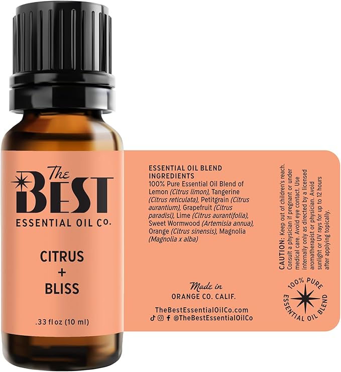 The Best Citrus + Bliss Essential Oil Blend- Premium Grade- 100% Pure & Natural for Aromatherapy, Diffuser, Spa, Massage, Air Freshener- 10 ml (.33 fl oz)