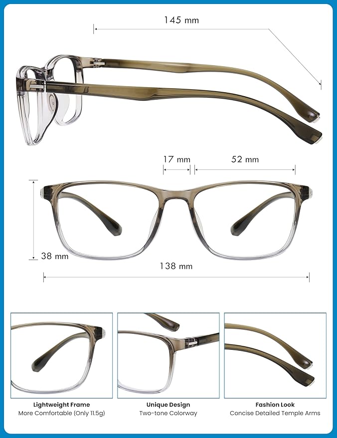 GUDVUE Blue Light Glasses for Men Rectangle Computer Glasses Gaming Eyeglasses, Martini Olive/Gray PRO