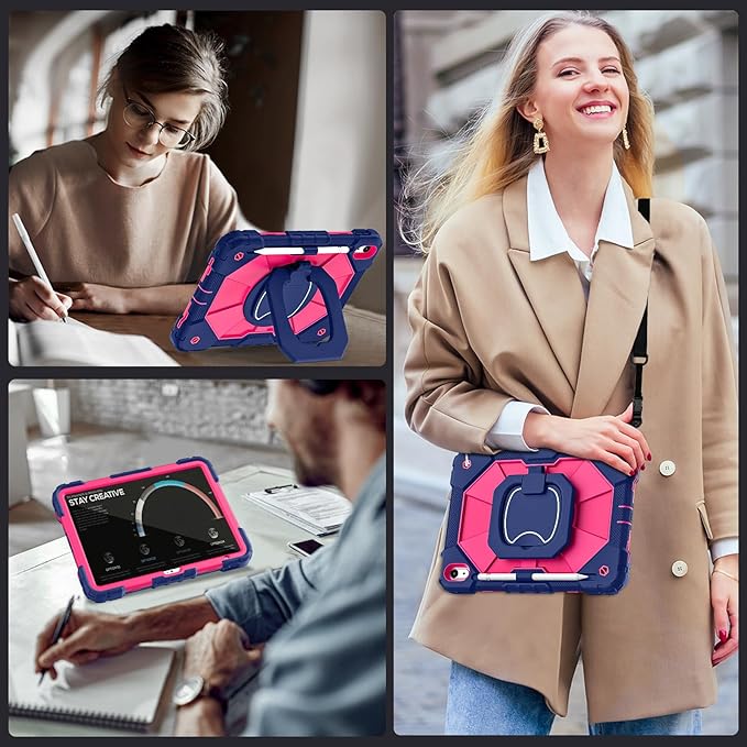 Case for iPad (A16) 11th Generation 11 Inch (2025)/iPad 10th Generation 10.9 Inch (2022),360° Rotating Stand i Pad Case 10th Generation with Screen Protector Pencil Holder,Navy Pink
