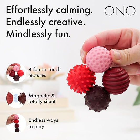 ONO Signets – Silicone Magnetic Balls with Textured Dimples, Bumps, and Waves | Fun to Play with Fidget Toy for Adults | Help Relieve Stress, Anxiety, Tension (Ruby, Set of 4)