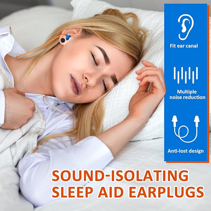 Xuhal 200 Pairs Corded Ear Plugs Silicone Earplugs with Cord Individually Wrapped Reusable Earplugs Sleep Noise Cancelling Hearing Protection for Snoring Shooting Studying Construction (Blue)