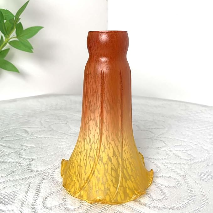 Bieye LS25 Lily Flower Blown Glass Lampshade (Orange Yellow, Opening I.D. 1.26" x O.D. 1.5")