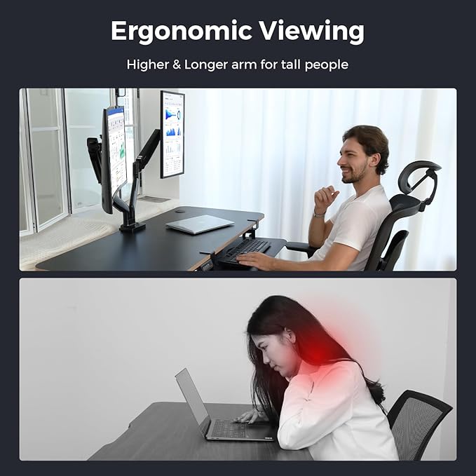 Curved Monitor Mount Dual Monitor Arm up to 35" Screens, Max 28.6lbs Each, Heavy Duty Ultrawide Monitor Arm,Swivel -90° to +90°, Tilt -45° to +90°,Rotate 360°,VESA 75x75&100x100,for Curved/Flat