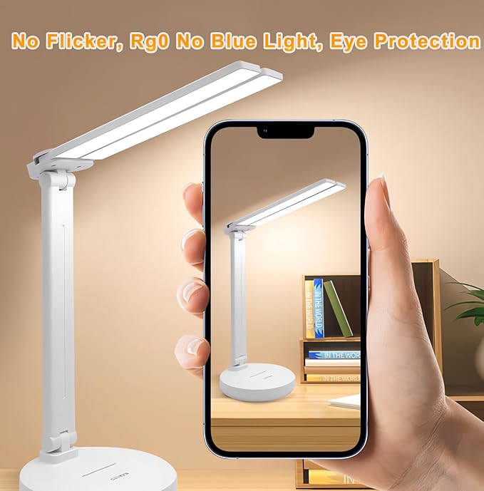 Desk Lamp,Led Cordless Rechargeable Lamp,2800K-6500K CCT Dual Swing Arm Reading Lights For Books In Bed,Protect Eyes Rg0 Study Lamp With Usb Charging Port,Bedside Lamp,Desk Lamps For Home Office