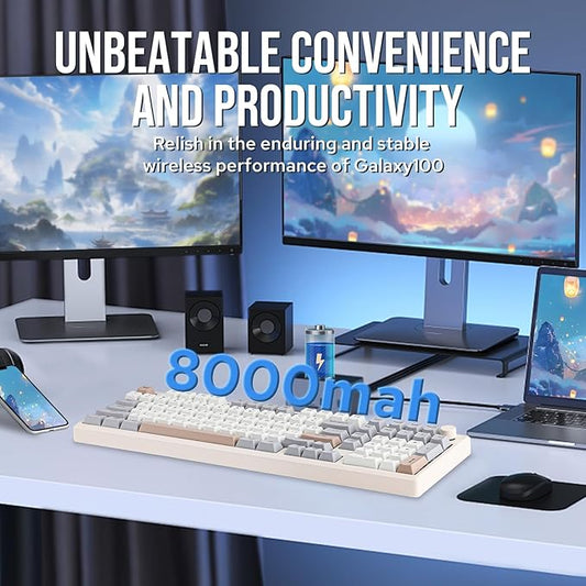 EPOMAKER Galaxy100 QMK/VIA Wireless Gaming Keyboard, Aluminum Shell, Bluetooth/2.4Ghz/USB-C, Pre-Lubed Hot-Swappable Linear Switches, NKRO, RGB Backlit (Creamy White, Wisteria Linear Switch)