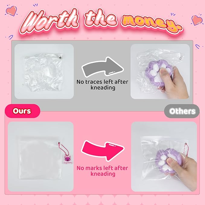 Taba Squishy Paw Gift Box, Cat Paw Squeeze Toys, Handmade Cute FuFu Squishies, Sticky Squishy Cat Paw Fur Ball, Kitty Paw Stress Relieving Fur Toys, YoYo Funny Fidget Toys for Gift, Kids-Purple&White