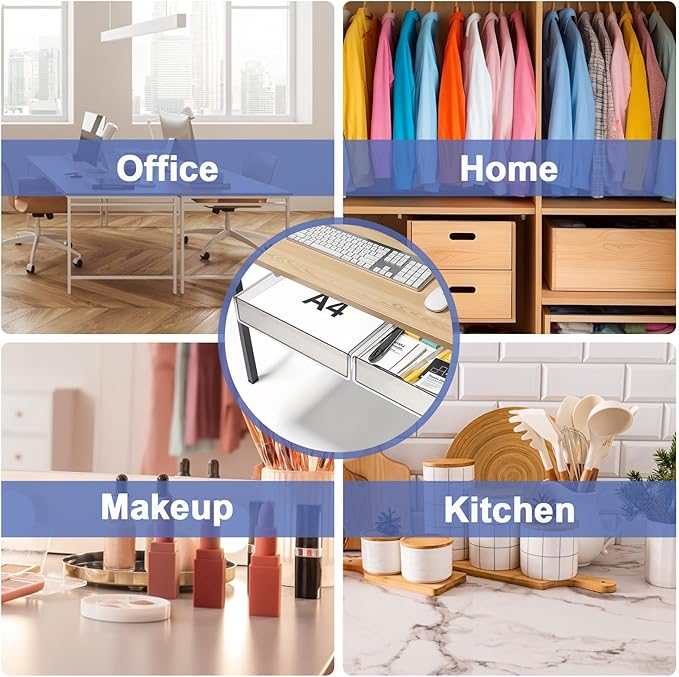 Under Desk Table Drawer Storage Organizer,2 Pack Large & Medium Slide Out Desk Drawers - Hidden Desktop Organizer,Attachable Pencil Storage Tray Under Table
