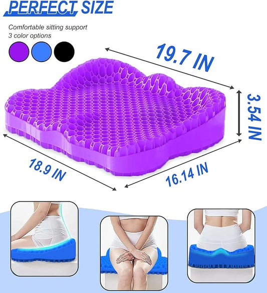 Thicken 19.7in Seat Cushion, Gel Seat Cushion for Long Sitting–Office Chair, Wheelchair, Car Pad, Large Cooling Support Pad for Back Pain, Sciatica, Tailbone Pain Relief