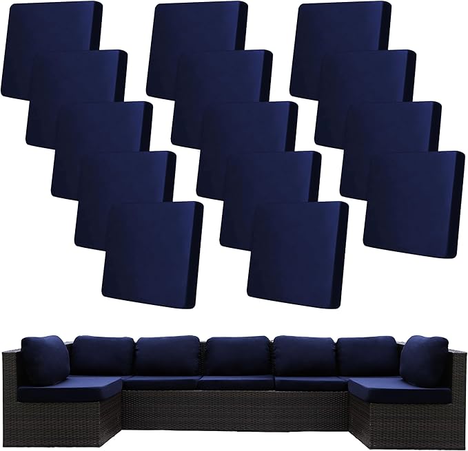 14Pcs Stretch Patio Cushion Covers,Outdoor Couch Covers Replacement,Outdoor Couch & Sofa Slipcovers,for Patio Furniture Cushion Covers,Washable Reusable Furniture Protector (Navy Blue,Cover Only)