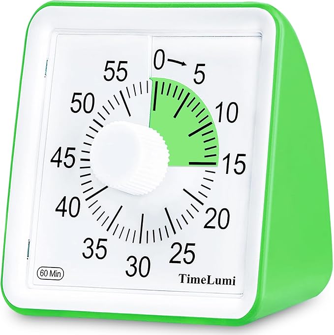 60-Minute Visual Timer for Kids, Time Management Tool Study Classroom Timer, Home Edition Silent Countdown Timer for Toddler, Teachers and Adults (Green)
