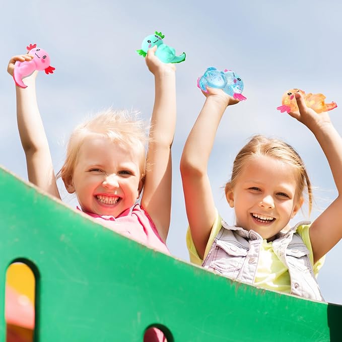 Meooeck 12 Pack Axolotl Stress Relief Toys Glitter Axolotl Starfish Stress Balls Fun Relaxing Squeeze Fidget Toys Relieve Anxiety Squeeze for Birthday Party Goodie Bag Stuffers(Classic)