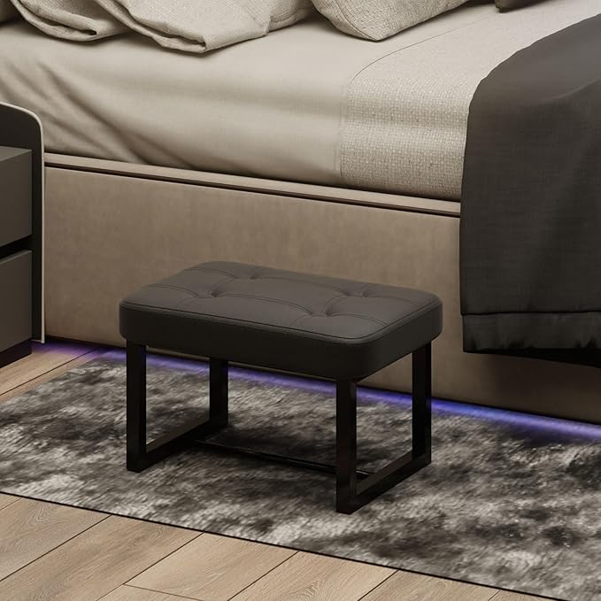 Small Ottoman,Foot Rest Stool,Leather Step Stool for Under Desk,Rectangular Shoe Seat for Living Room, Bedroom and Kitchen, Couch, Entryway(Black) (Leather, 1)