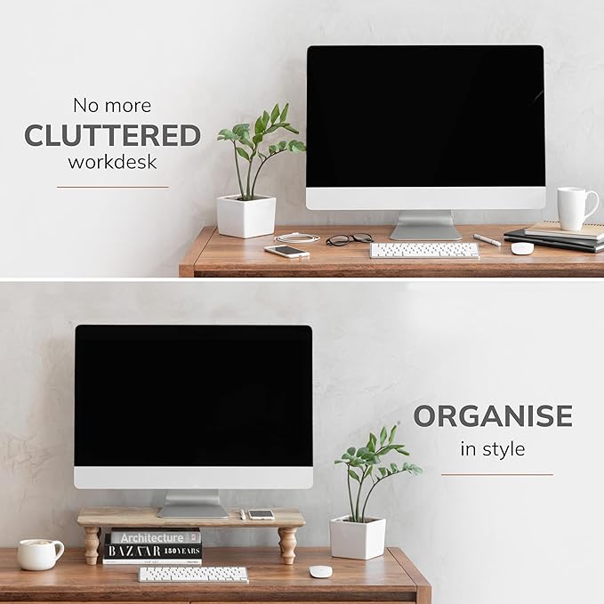 Anji Mountain Monitor Stand - Desktop Organizer & Laptop Riser, Ergonomic Monitor Riser, Space-Saving Monitor Stand for Desk, Durable Construction, Easy Assembly, Ideal for Home & Office,Mango