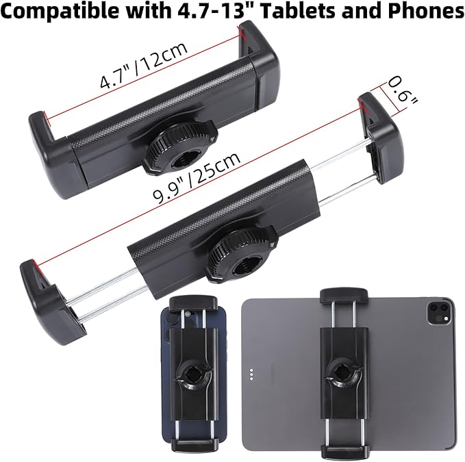 Tablet Holder Clamp Mount, iPad Holder for Treadmill, Spin Bike, Stroller, Indoor Cycling, Stationary Bicycle, Compatible with iPad Pro 12.9 Mini, Galaxy Tabs, Kindle, iPhone(4.7-13”)