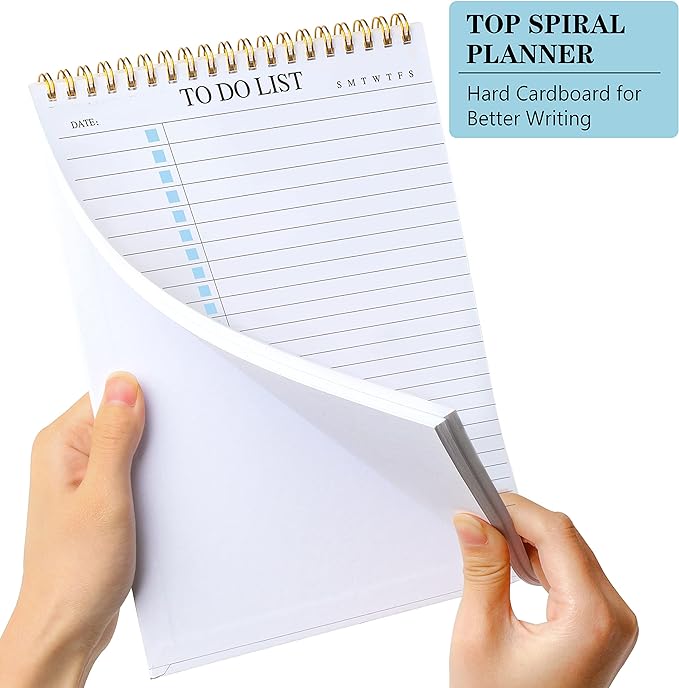 To Do List Notepad, Undated Daily Planner Notepad with To Do List Notebook Checklist Planner Spiral Waterproof Notepad for Office Supplies, School Planner, Blue, 52 Sheets, 5.5"*8.3" A5 Size