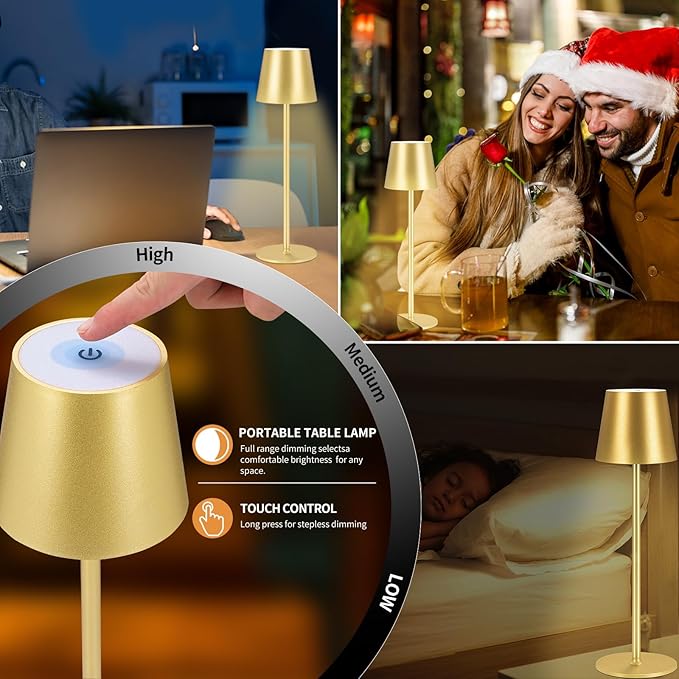 2 Pack Cordless Table Lamp, 5000mAh Portable Rechargeable LED Desk Lamp (Gold)