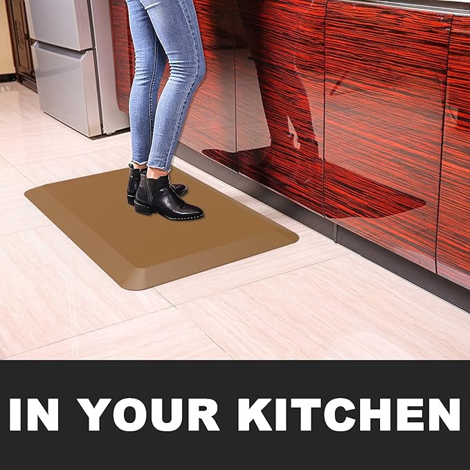 1" Extra Thick Anti Fatigue Floor Mat 40" L x 20" W,Kitchen Mat, Standing Desk Mat,140D Advanced PU Foam Ergonomic Comfort at Home, Office, Garage, Sink (Brown)