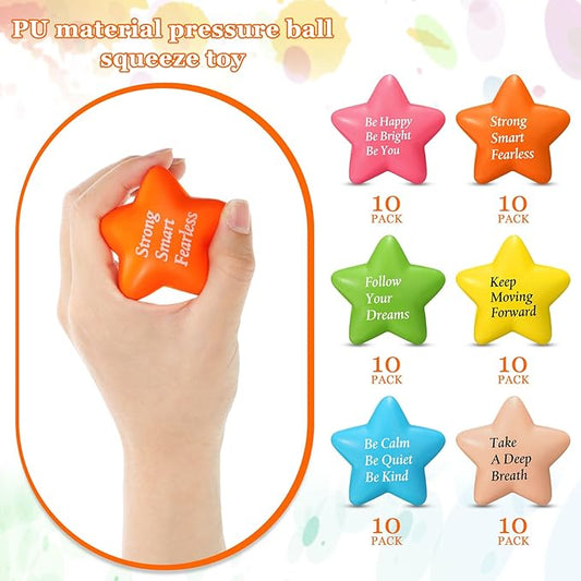 Aoriher 60 Pcs Motivational Stress Balls Quotes Inspirational Funny Colorful Foam Balls Hand Exercise Stress Relief Gifts for Office Small Anxiety Toys for Motivating Encouraging Supply(Star)