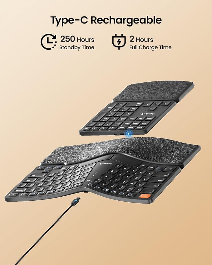 ProtoArc Wireless Ergonomic Keyboard, EK04 2.4GHz Wireless Ergo Keyboard with Separate Numeric Keypad, Split Design, Hard Wrist Rest, Rechargeable, for Windows PC/Laptop/Desktop