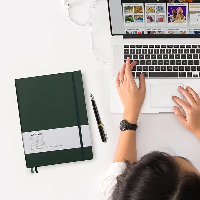 B5 College Ruled Notebooks - 2 Pack B5 Large Journal Notebooks with 376 Numbered Pages,100gsm Thick Lined Paper,Soft PU Leather Cover,7.6 X 10 inch(GREEN)