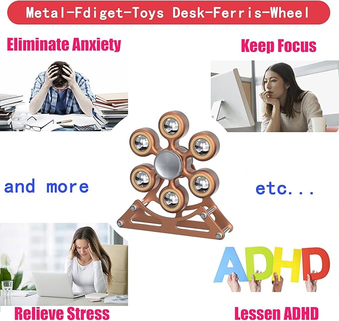 Desk Toys for Fidget Ferris-Wheel Spinner: 4mins Metal Cool-Gadgets Kinetic-Toy, Cool-Stuff for Kid Children Teen Adult EDC-Toy, ADHD Tools Stress Relief for Office Home School Men Woman Christmas