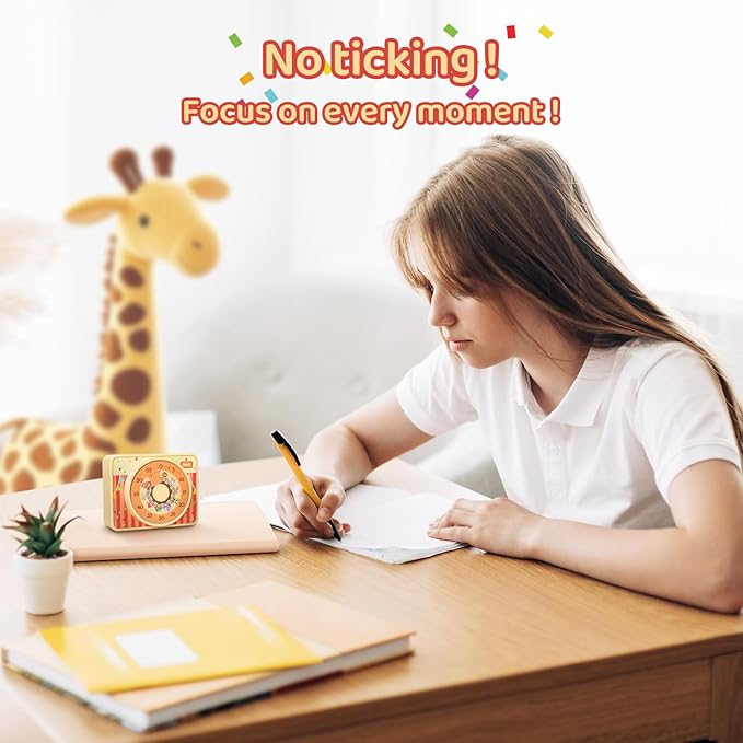 VOCOO Kids Visual Timer for Classroom - 60-Minute Countdown for Kitchen Cooking Office, Strong Magnet, Silent Time Management Tool, 2 AAA Batteries Included, Cute Animal Pattern (Orange)