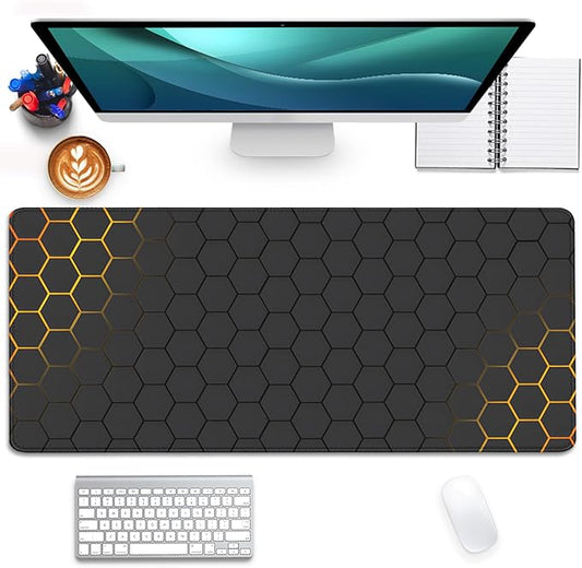 Black Gold Honeycomb Mouse Pad Desk Pad,Extended Gaming Mouse Mat,Stitched Edges Non-Slip Waterproof Rubber Base Mousepad for Office Desk Mat(27.5X11.8 in)