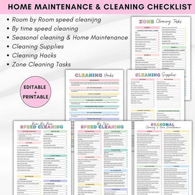 2 Pack Cleaning Planner, Cleaning Schedule and Checklist Organizer, Daily Weekly Monthly Household Cleaning Planner, Chore Chart Notebook for Home, Family Cleaning Tasks, DIY Home Improvement, Editable Template