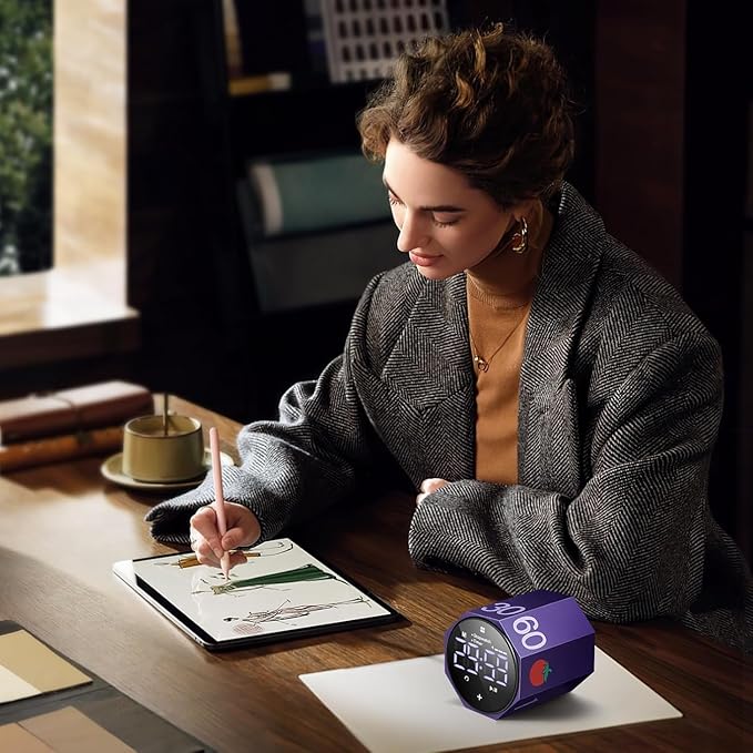 MIAOKE Pomodoro Timer-Aluminum Alloy Frosted Metal LED Large Screen Digital Automatically Rotated Display, Focus Efficient Management on Work and Study,Office, Living Room-Purple