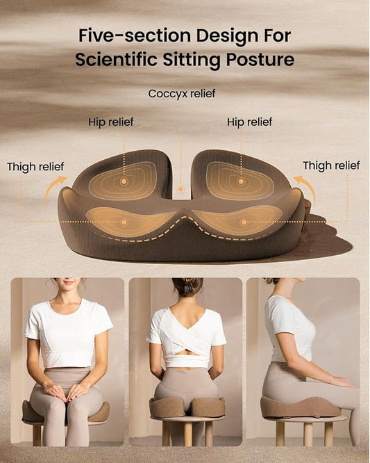 ProtoArc Seat Cushion, Office Chair Cushion for Sciatica, Coccyx Cushion, Ergonomic Memory Foam Seat Cushion for Car, Home, Pressure Relief Pad for Hip, Tailbone, All Day Comfort - Coffee