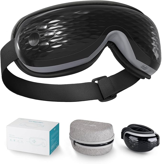 ALLJOY Eye Massager with Heat, Compression, Bluetooth, Heated Eye Mask with Music, Relieve Fatigue, Improve Sleep, Reduce Stye Eyes, Gifts for Dad, Friends and Mom(Black)