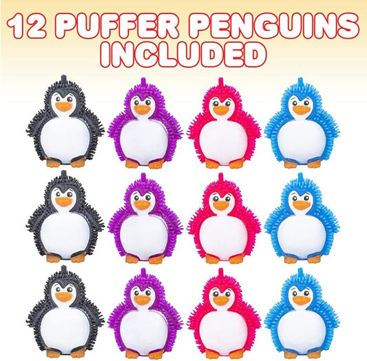 ArtCreativity Puffer Penguins, Set of 12, Fidget Toys for Kids with Soft Rubbery Spikes, Stress Relief Toys in Assorted Colors, Party Favors, Goodie Bag Fillers for Boys and Girls