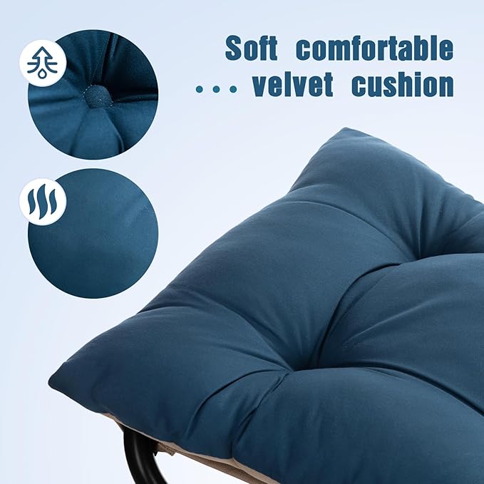 AbocoFur 15"(H) Folding Footrest Stool, Accent Padded Sofa Foot Stool for Lazy Chair, Upholstered Small Foldable Ottoman, Metal Frame Portable Foot Rest Ottoman for Living Room, Bedroom, Navy Blue