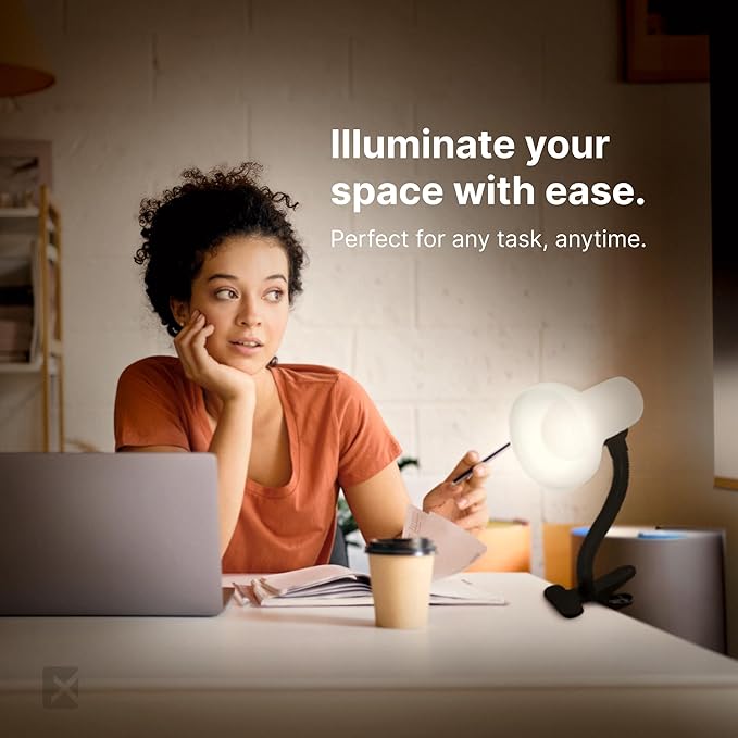 Xtricity LED Clip on Desk Lamp with 360° Flexible Gooseneck, Reading Light for Bed Headboard– 6W A19 Bulb Included, 120V, On/Off Switch, 10.25” Height Table Lamp with White Finish (2 Pack)