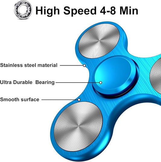 Fidget Spinners Toy, Metal Stainless Steel Bearing High Speed 4-8 Min Spins, EDC ADHD Stress Anxiety Relieves Reducer Fidgets Finger Toys, Spinner Toys for Kids and Adults (Blue)