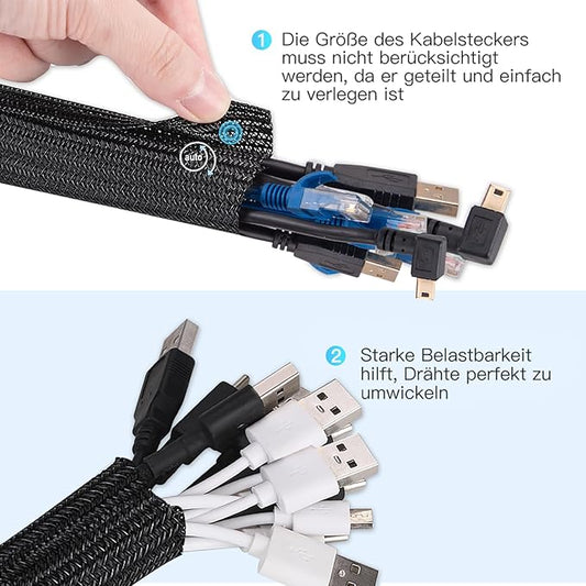 AGPTEK Cable Sleeve Cover, 10ft - 1.5 inch Desk Cord Organizer Cable Hider, Home Office Wire Management Computer TV Wire Loom Tubing, Pet Proof Cord Protector, from Cat Dog Chewing, Black