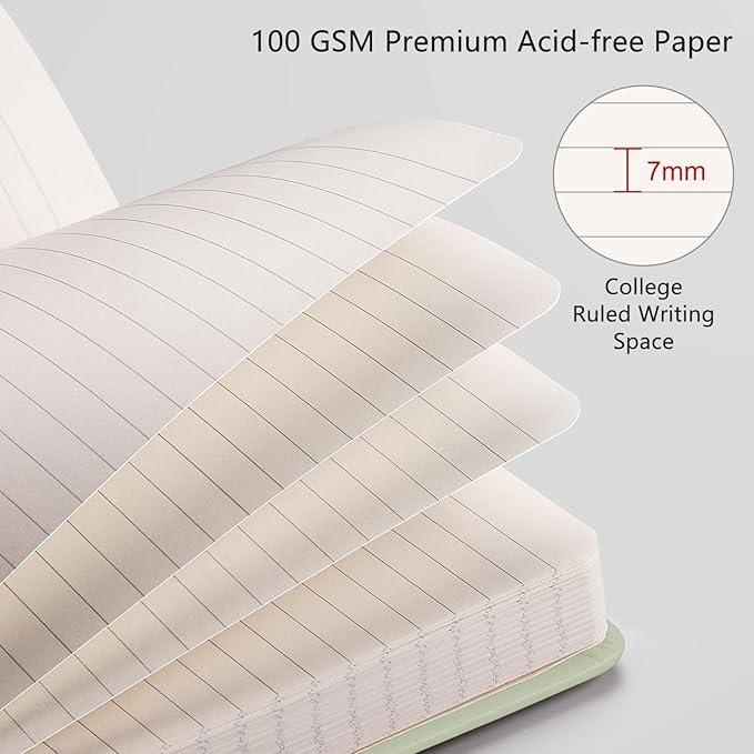 RETTACY Lined Journal Notebook, 2-Pack, 192 Numbered Pages per Pack, A5 Medium Size (5.7'' x 8.3''), for Men & Women, Writing, Work, Leather Hardcover, 100 GSM Thick Paper (Black & Light Green)