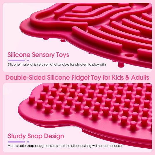 Sensory Activity Board Silicone Fidget Toy, Double-Sided Rainbow Sensory Toys for Autism, Stress, Anxiety, ADHD, Kids 3+& Adults, Includes Travel Bag & 12 Strings, Red