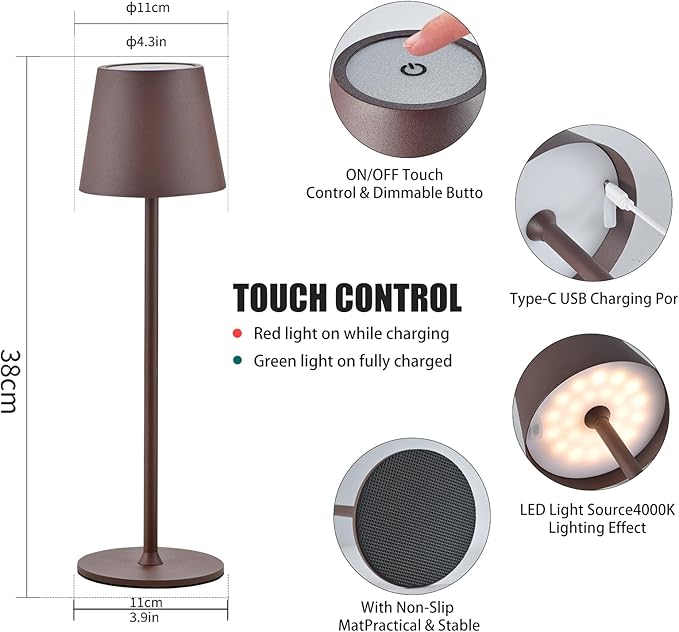 2 Pack Cordless Table Lamp,Portable LED Desk Lamp, 6000mAh Battery Operated, 3 Color Stepless Dimming Up, for Restaurant/Bedroom/Bars/Outdoor Party/Camping/Coffee Shop Night Light
